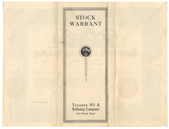 Texanna Oil & Refining Company Stock Certifiacte