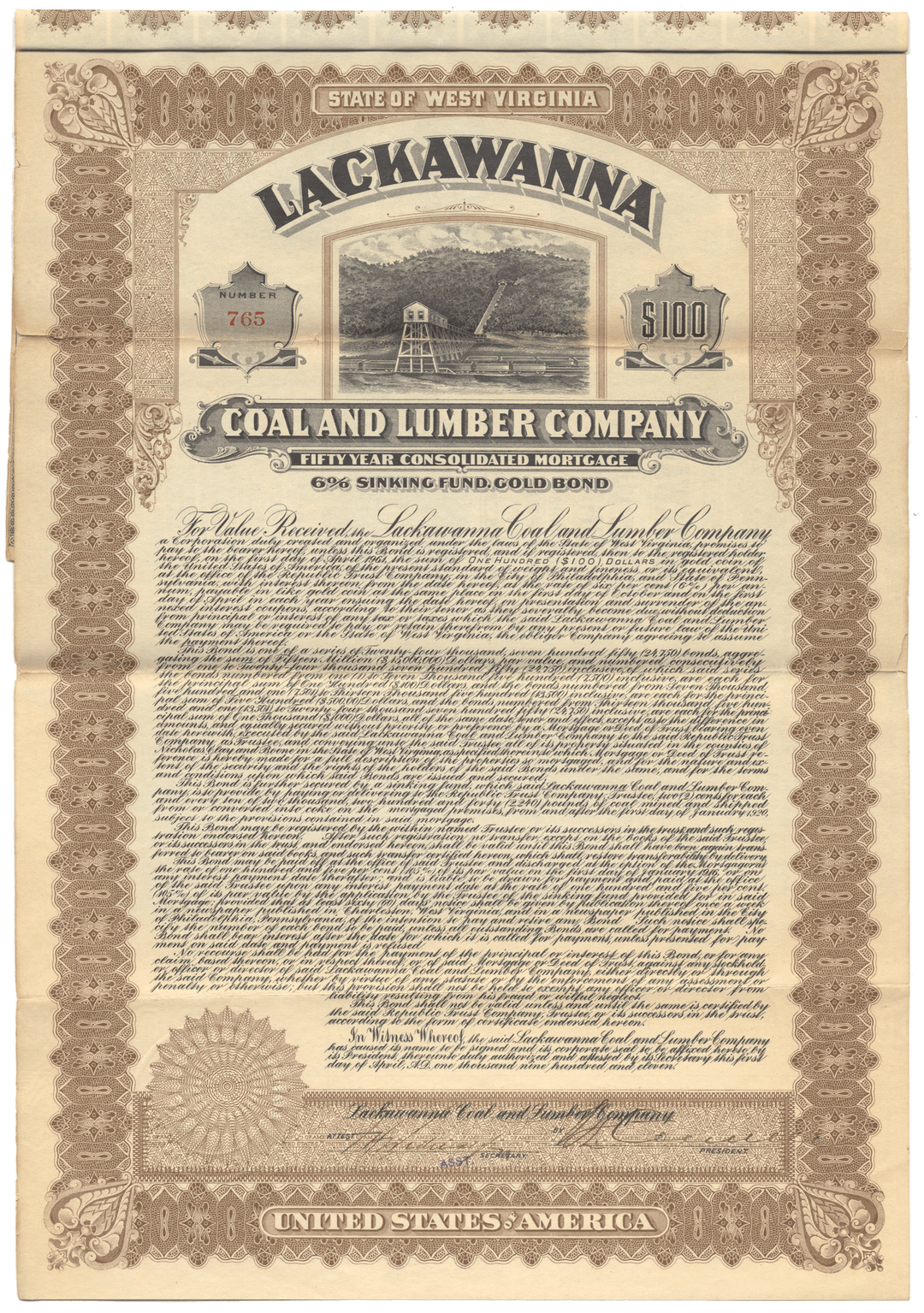 Lackawanna Coal and Lumber Company Bond Certificate