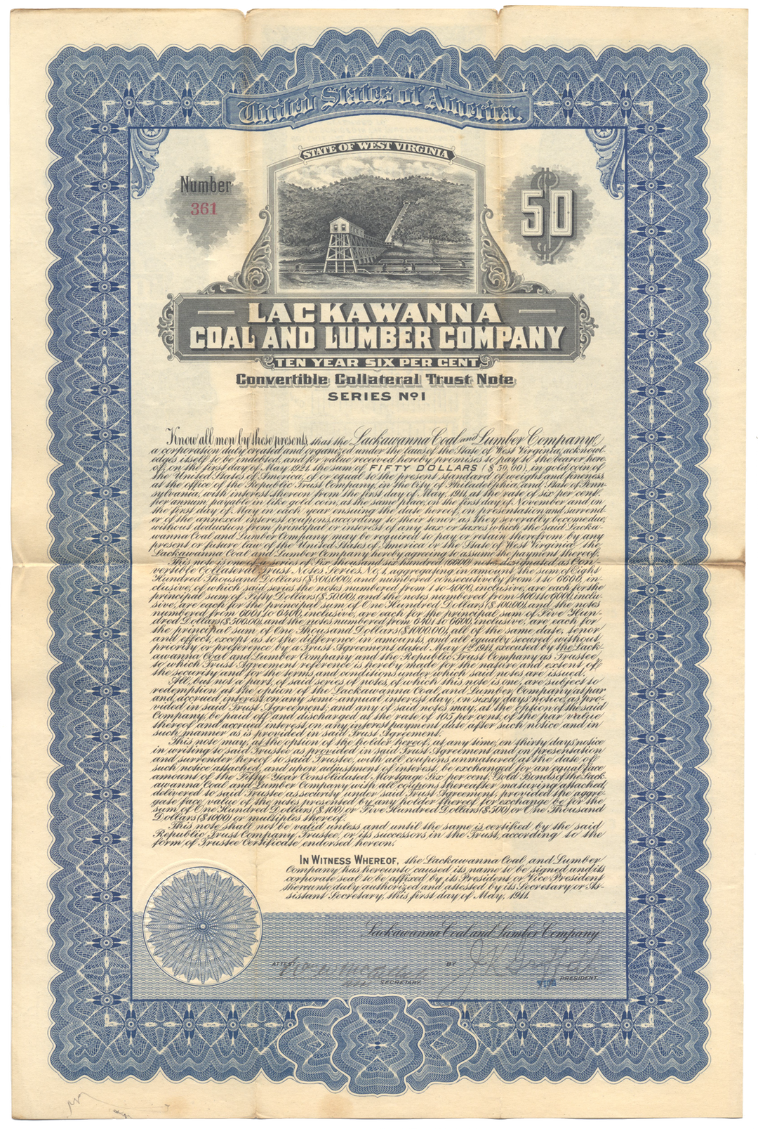 Lackawanna Coal and Lumber Company Bond Certificate