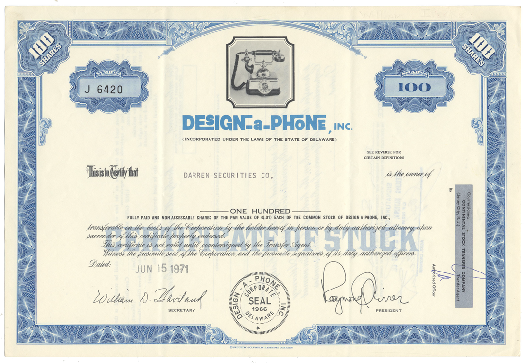 Design-a-Phone, Inc. Stock Certificate