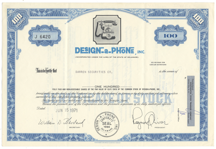 Design-a-Phone, Inc. Stock Certificate