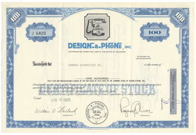 Design-a-Phone, Inc. Stock Certificate