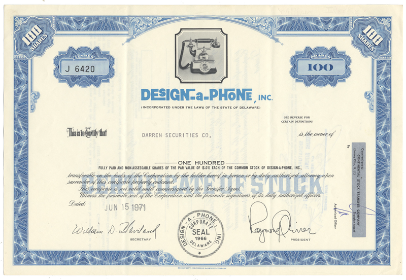 Design-a-Phone, Inc. Stock Certificate