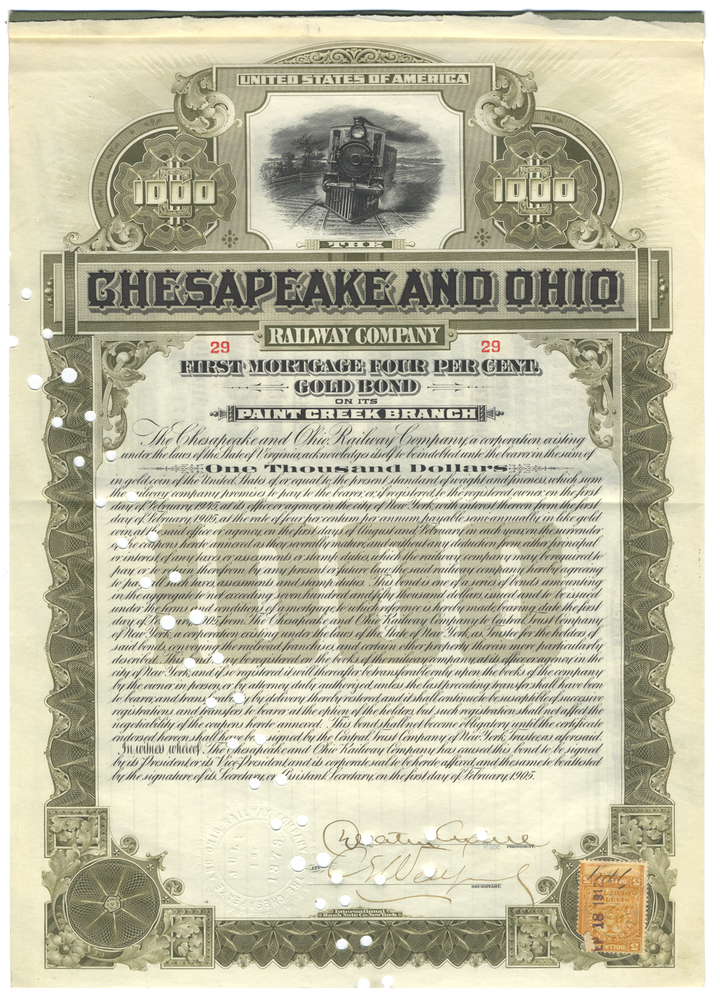 Chesapeake and Ohio Railway Company Bond Certificate