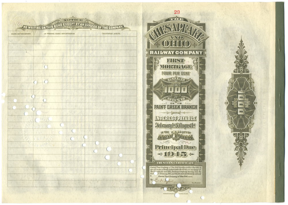 Chesapeake and Ohio Railway Company Bond Certificate