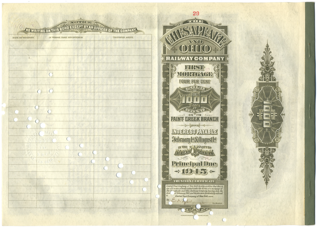 Chesapeake and Ohio Railway Company Bond Certificate