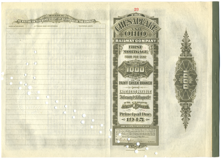 Chesapeake and Ohio Railway Company Bond Certificate