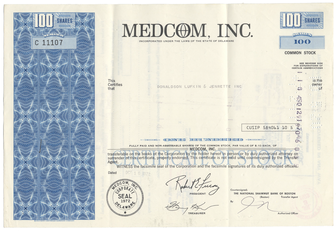 Medcom, Inc. Stock Certificate