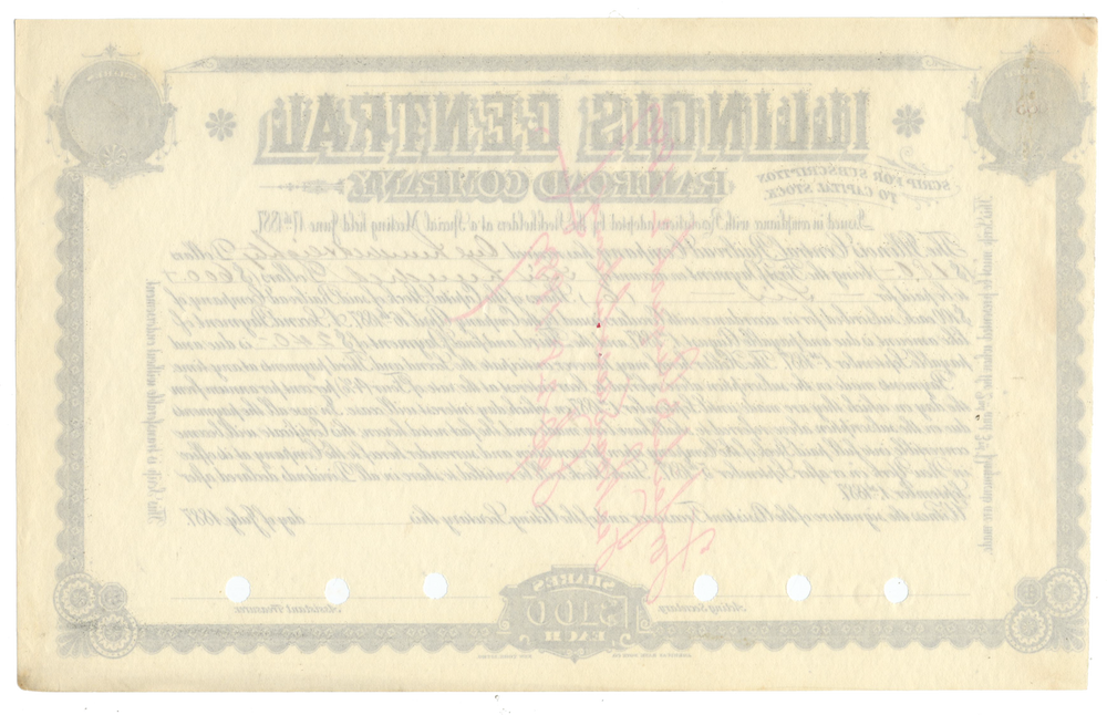 Illinois Central Railroad Company Stock Certificate