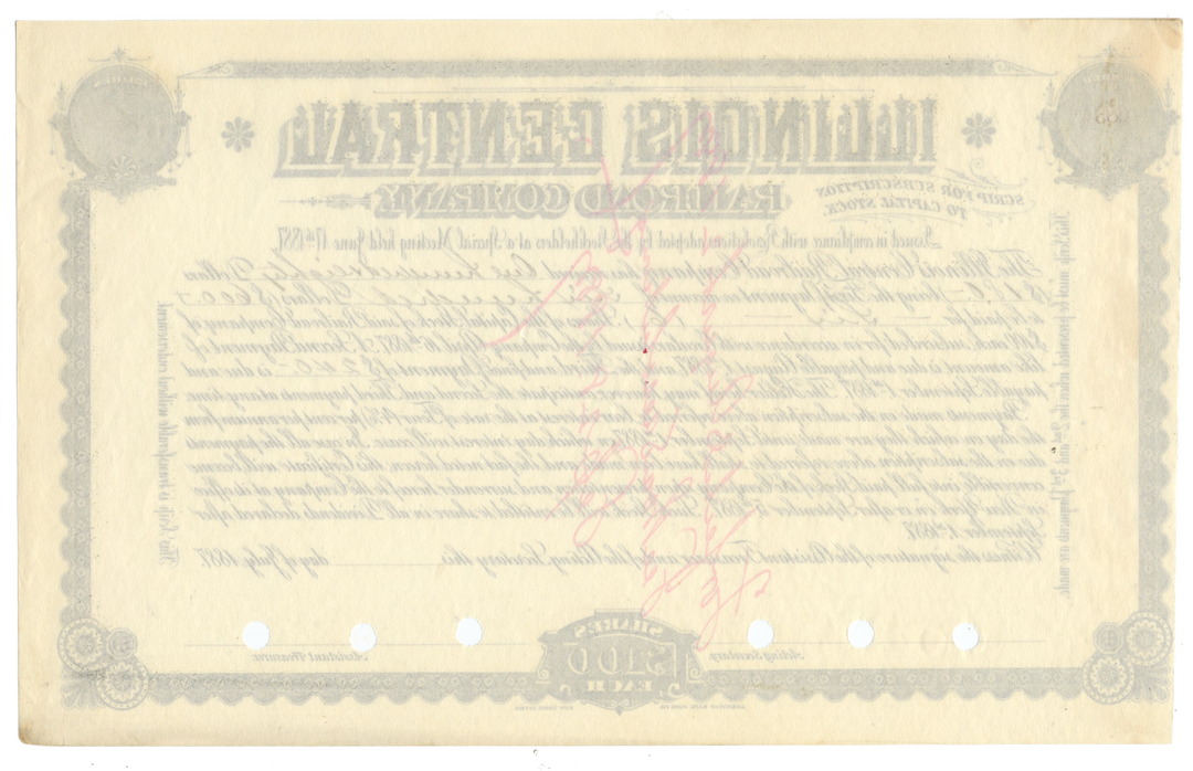 Illinois Central Railroad Company Stock Certificate