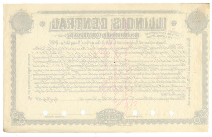 Illinois Central Railroad Company Stock Certificate