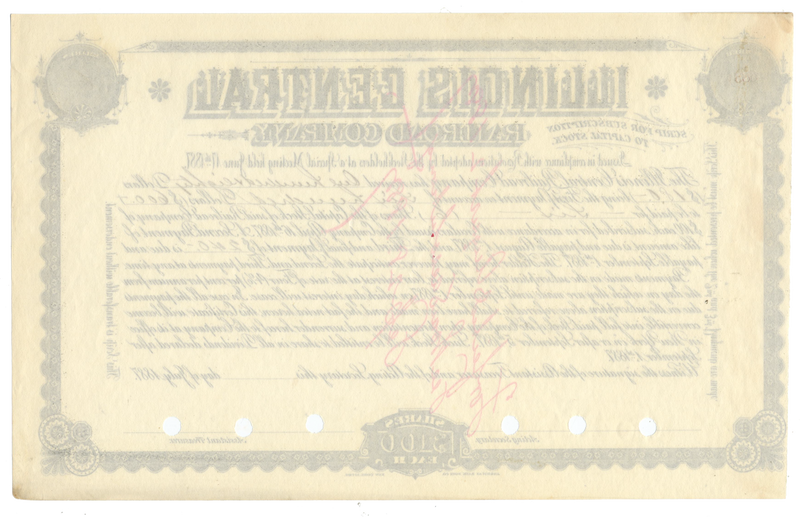 Illinois Central Railroad Company Stock Certificate