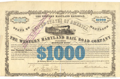 Western Maryland Rail Road Company Bond Certificate