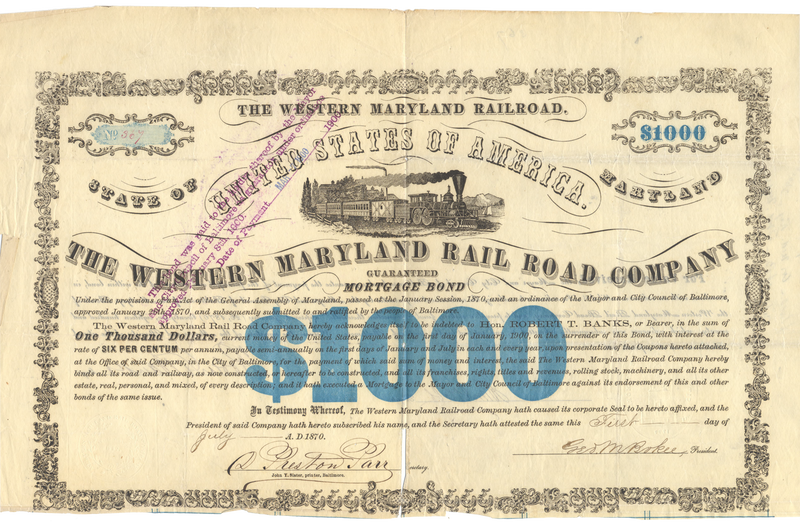 Western Maryland Rail Road Company Bond Certificate
