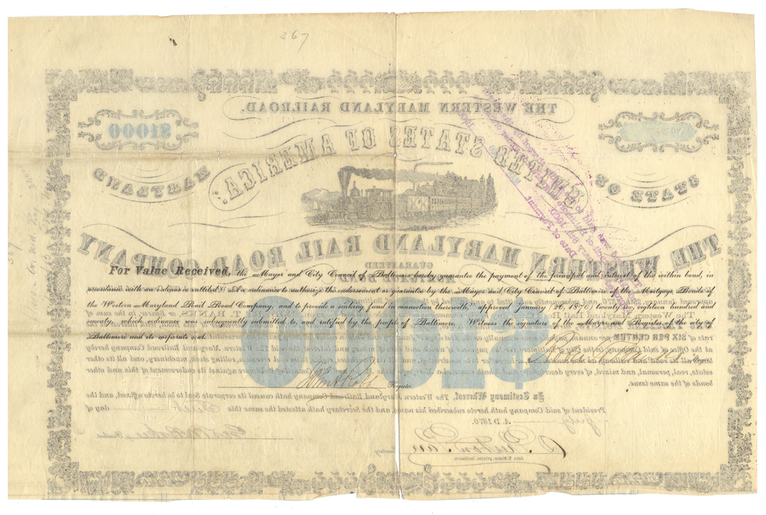 Western Maryland Rail Road Company Bond Certificate