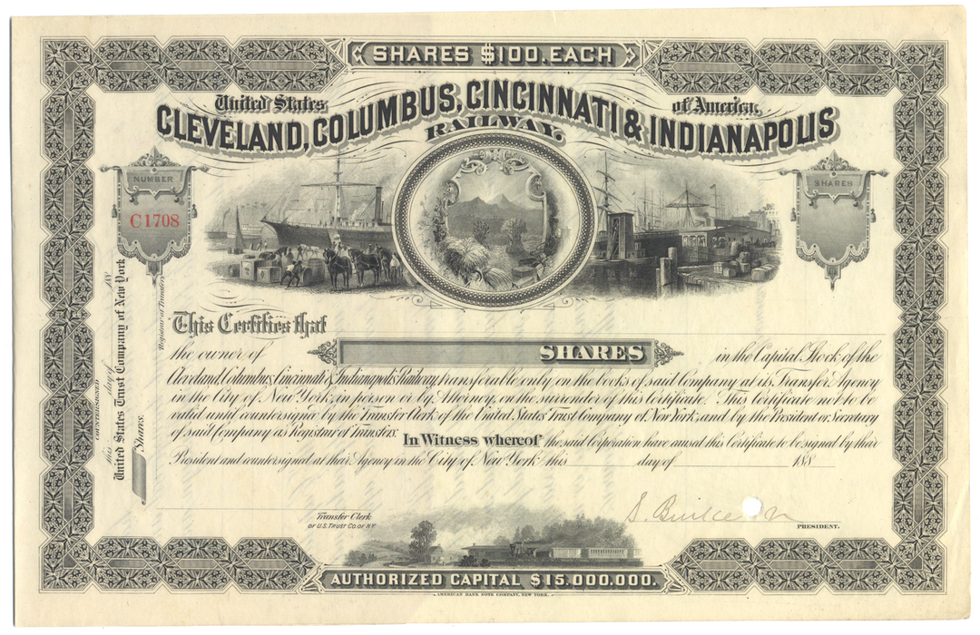 Cleveland, Columbus, Cincinnati & Indianapolis Railway Company Stock Certificate