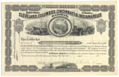 Cleveland, Columbus, Cincinnati & Indianapolis Railway Company Stock Certificate