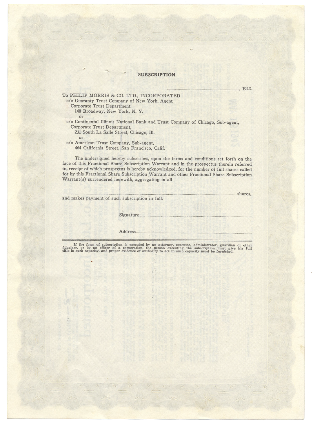 Philip Morris & Co. Ltd., Incorporated Stock Certificate