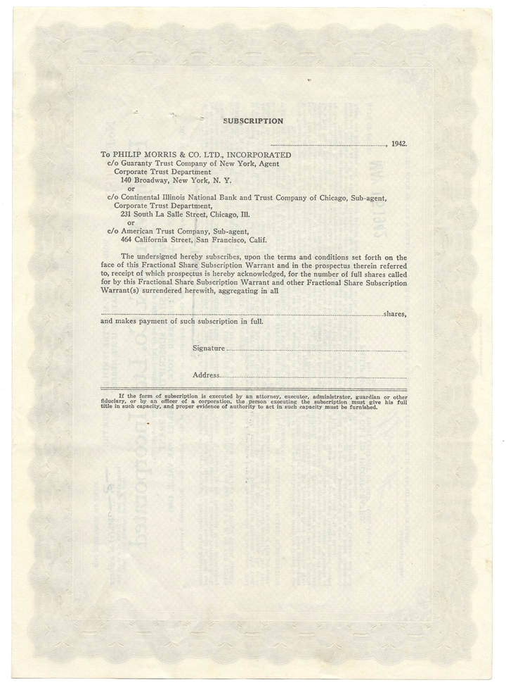 Philip Morris & Co. Ltd., Incorporated Stock Certificate