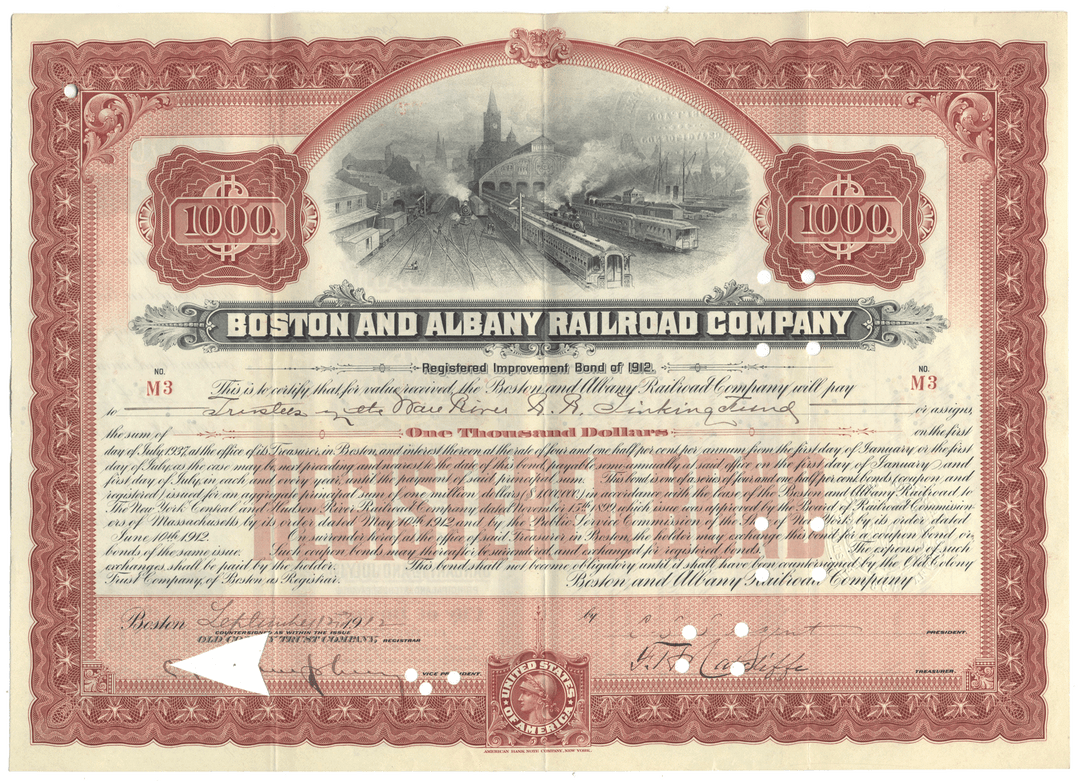 Boston and Albany Railroad Company Bond Certificate