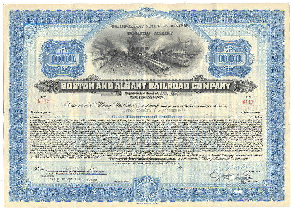 Boston and Albany Railroad Company Bond Certificate