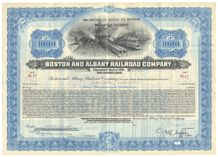 Boston and Albany Railroad Company Bond Certificate