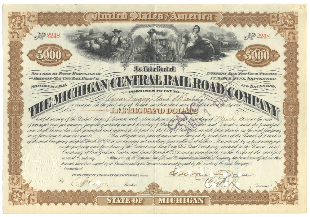 Michigan Central Rail Road Company Bond Certificate