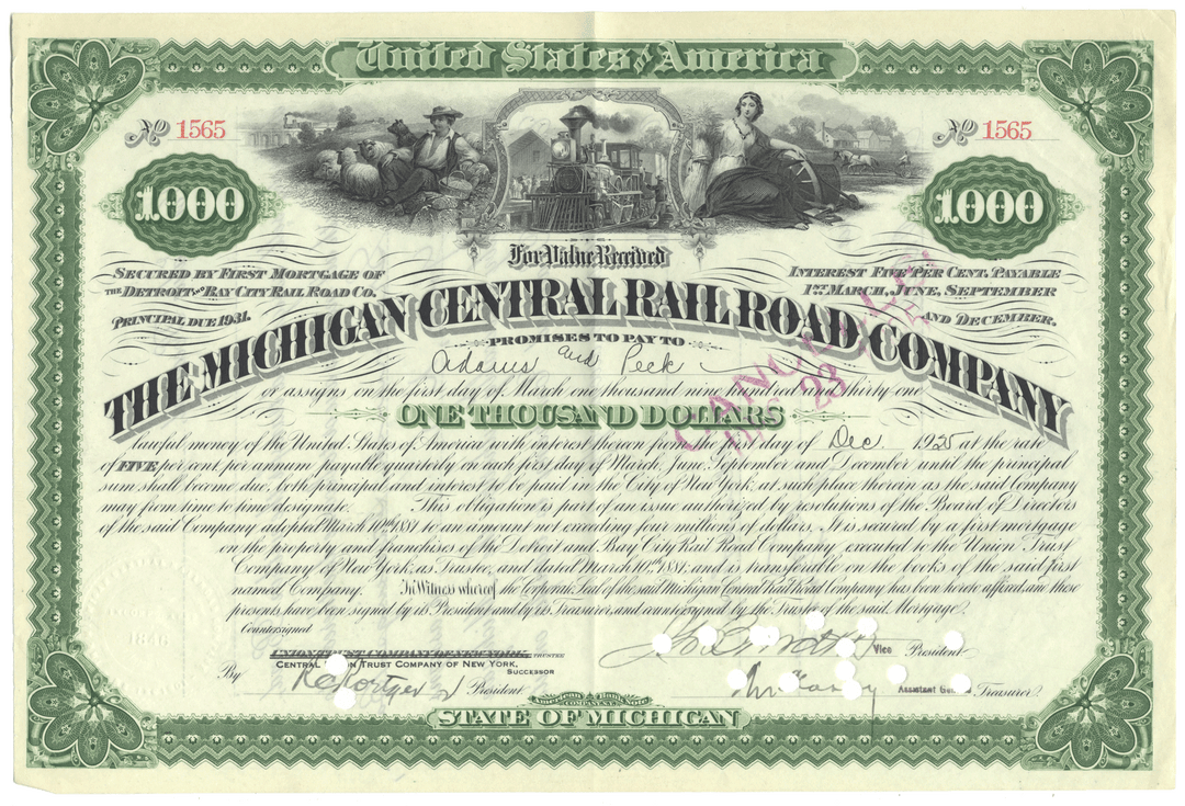 Michigan Central Rail Road Company Bond Certificate