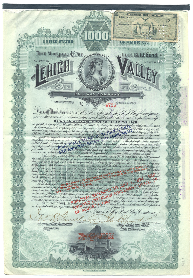 Lehigh Valley Railway Company Bond Certificate