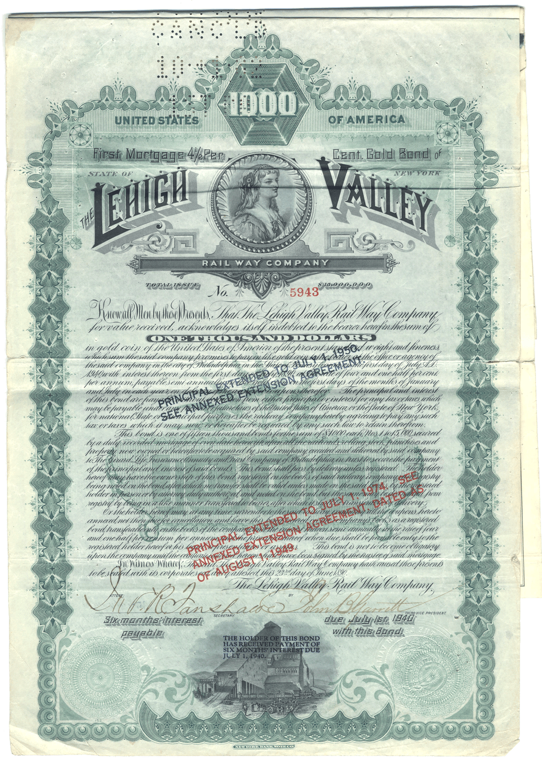 Lehigh Valley Railway Company Bond Certificate