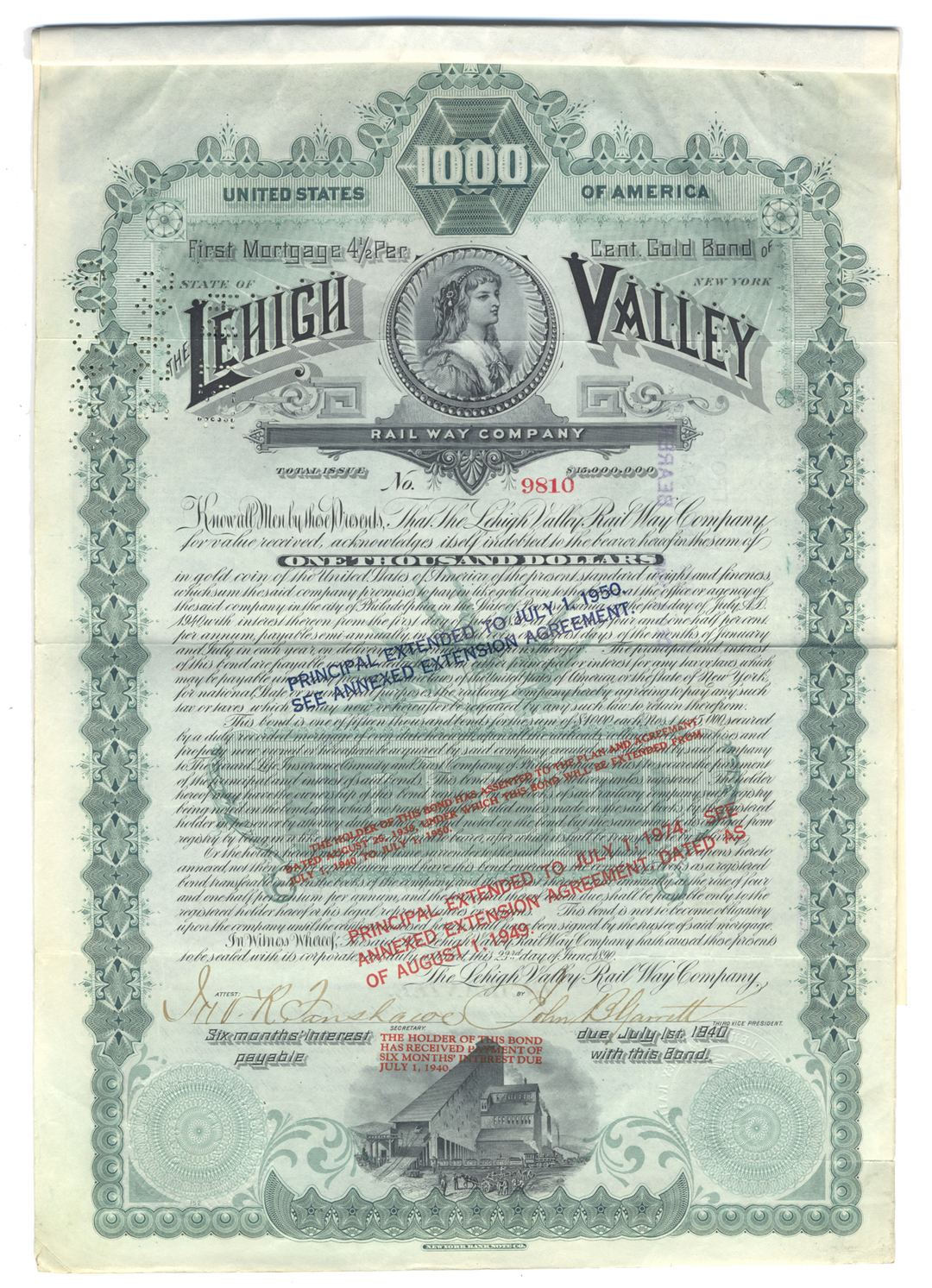 Lehigh Valley Railway Company Bond Certificate