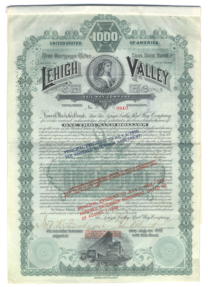 Lehigh Valley Railway Company Bond Certificate