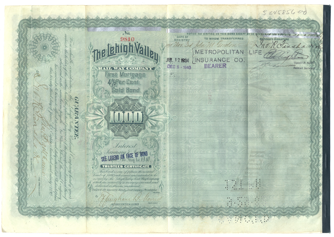 Lehigh Valley Railway Company Bond Certificate