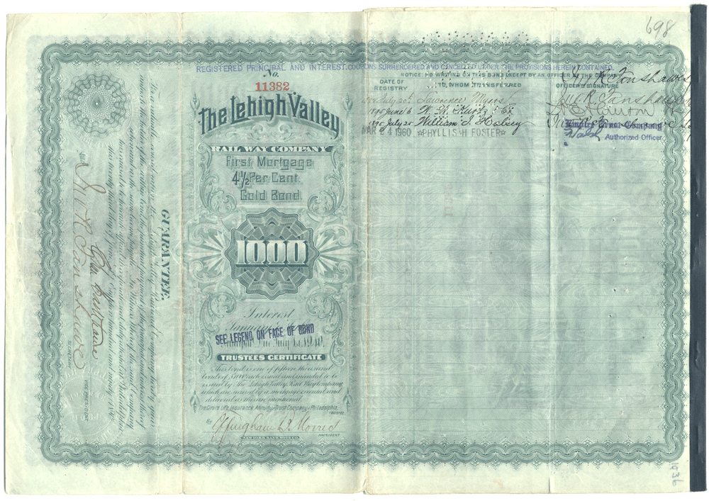 Lehigh Valley Railway Company Bond Certificate