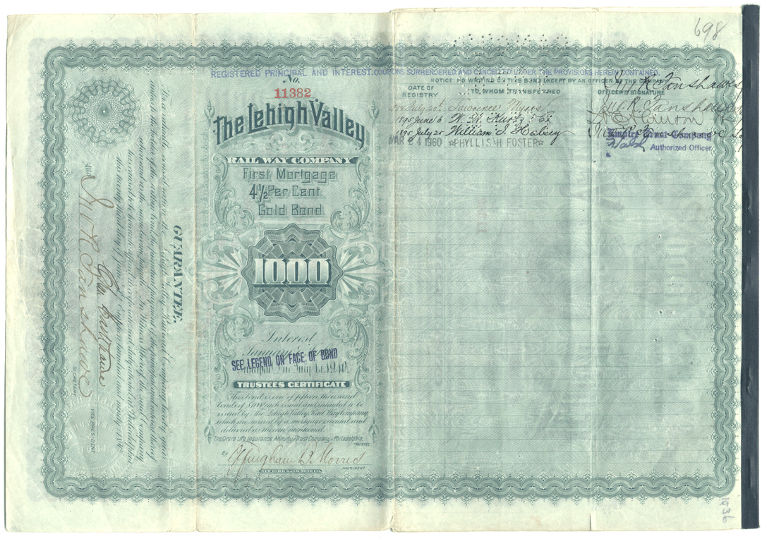 Lehigh Valley Railway Company Bond Certificate