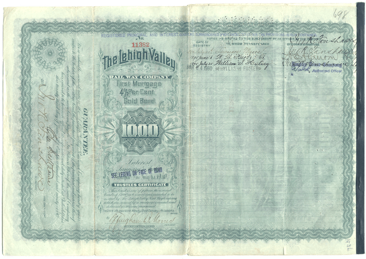 Lehigh Valley Railway Company Bond Certificate