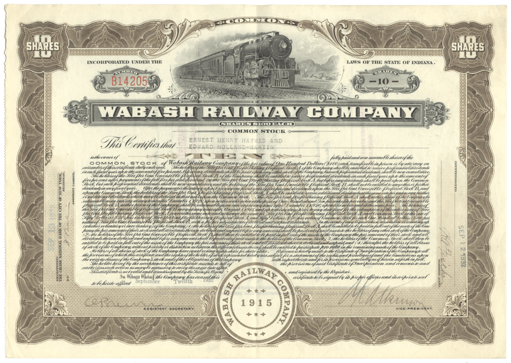 Wabash Railway Company Stock Certificate