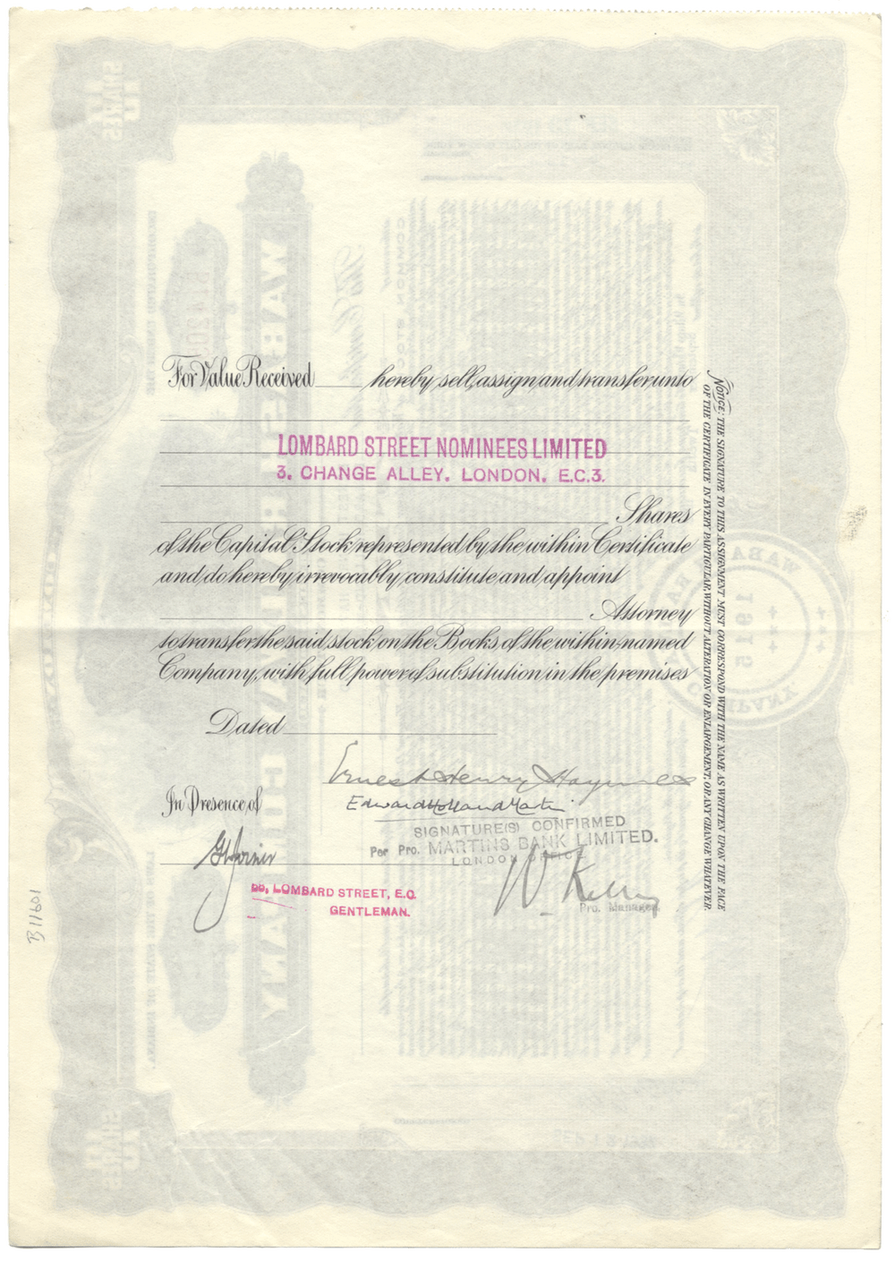 Wabash Railway Company Stock Certificate