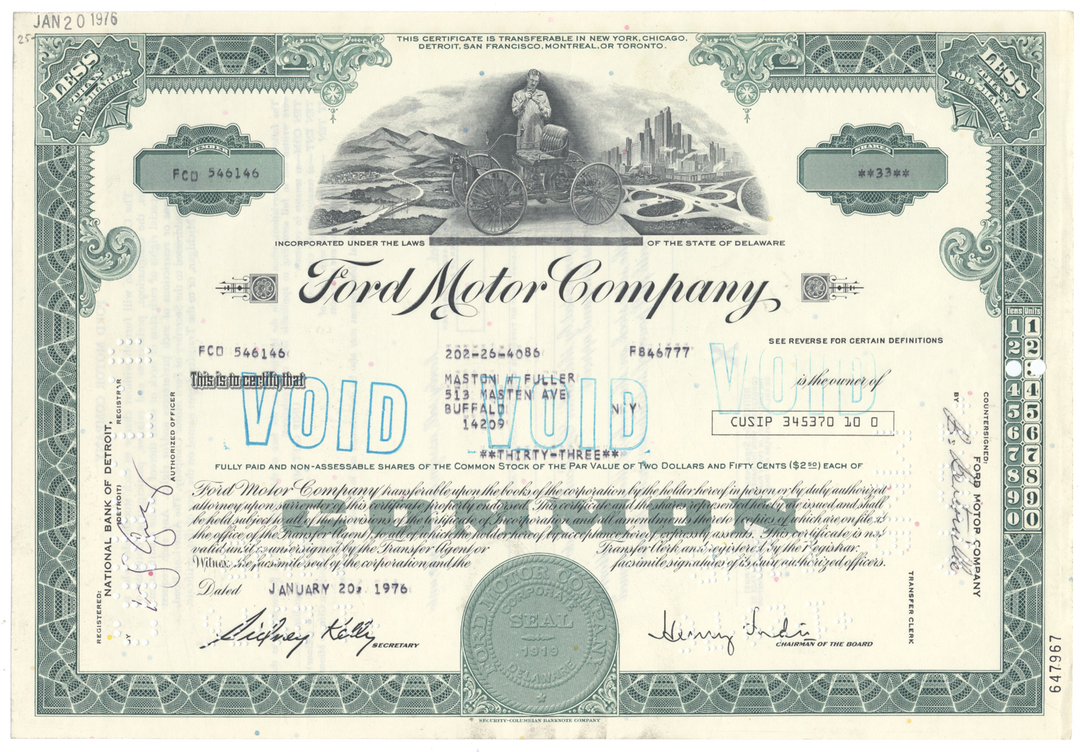 Ford Motor Company Stock Certificate