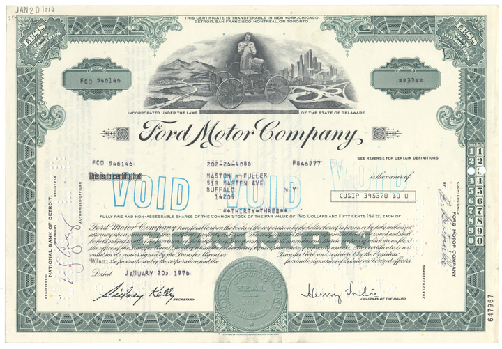 Ford Motor Company Stock Certificate