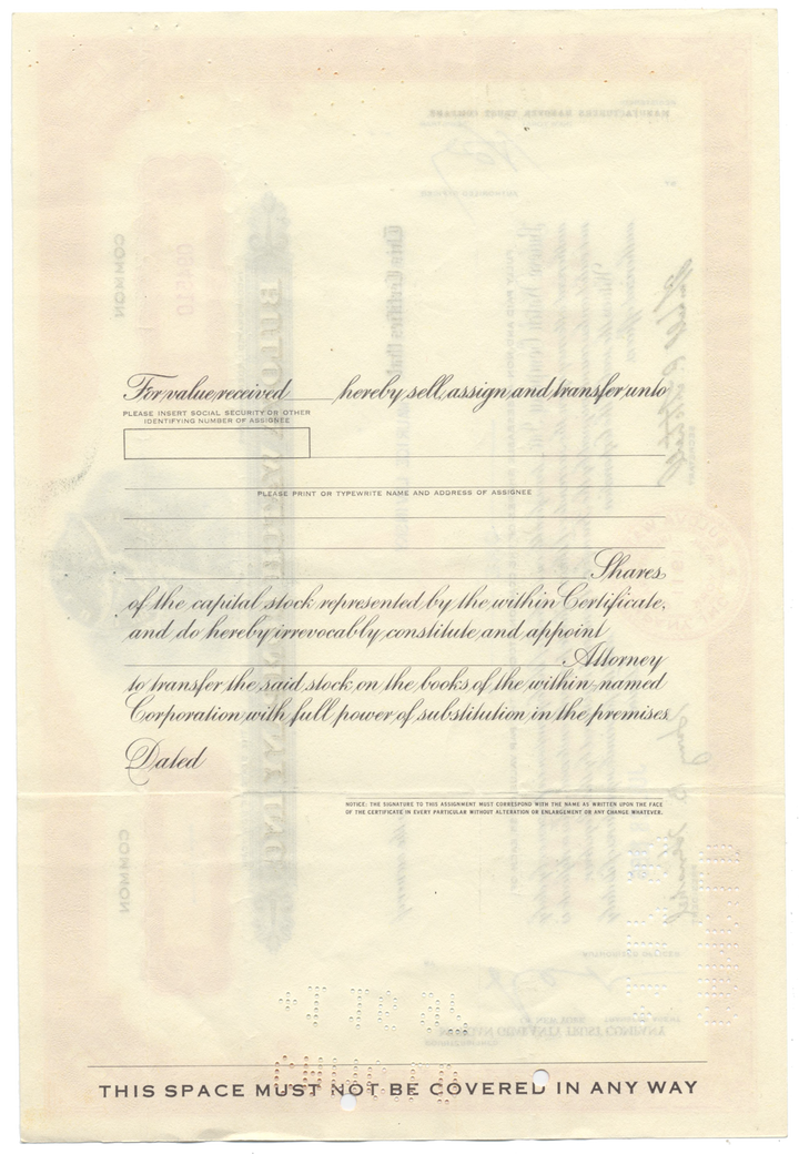 Bulova Watch Company, Inc. Stock Certificate