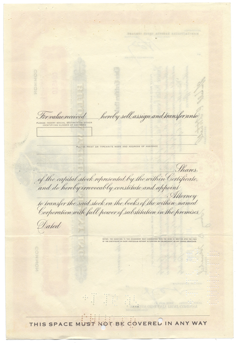 Bulova Watch Company, Inc. Stock Certificate