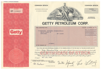 Getty Petroleum Corp. Stock Certificate