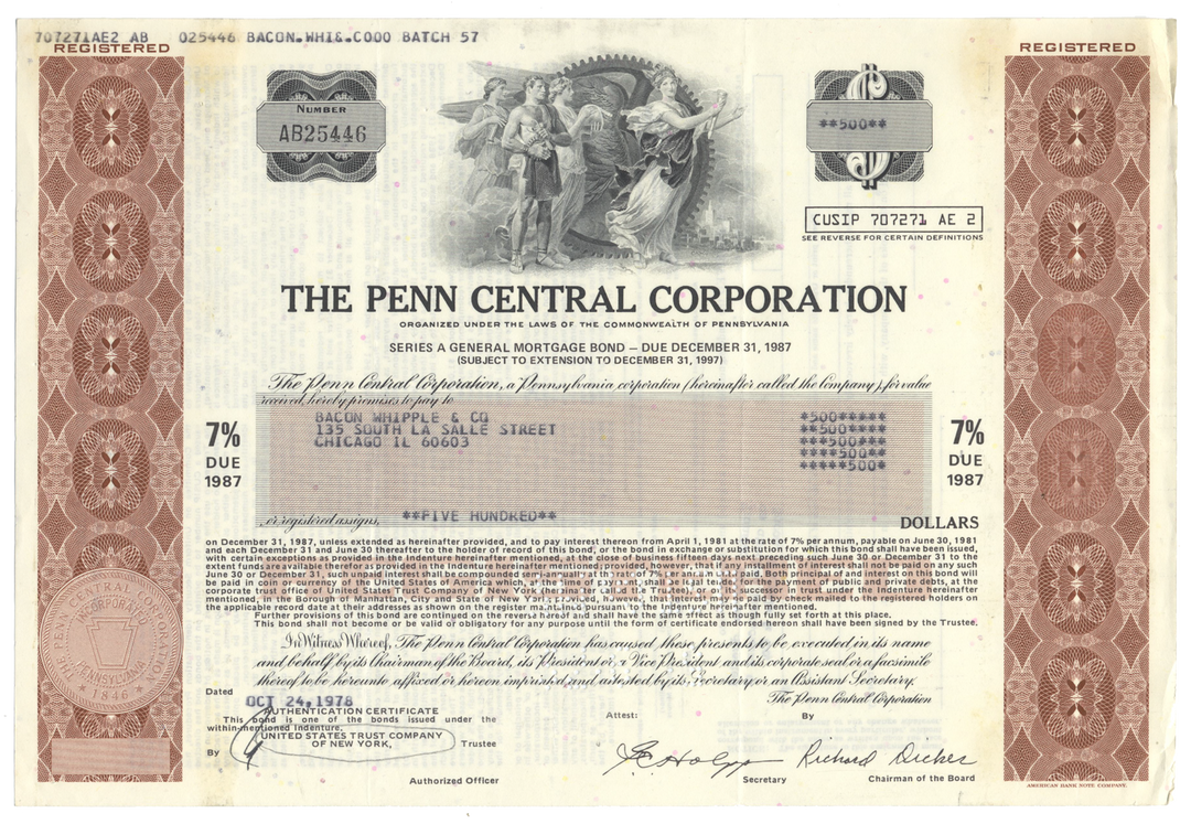 Penn Central Corporation Bond Certificate