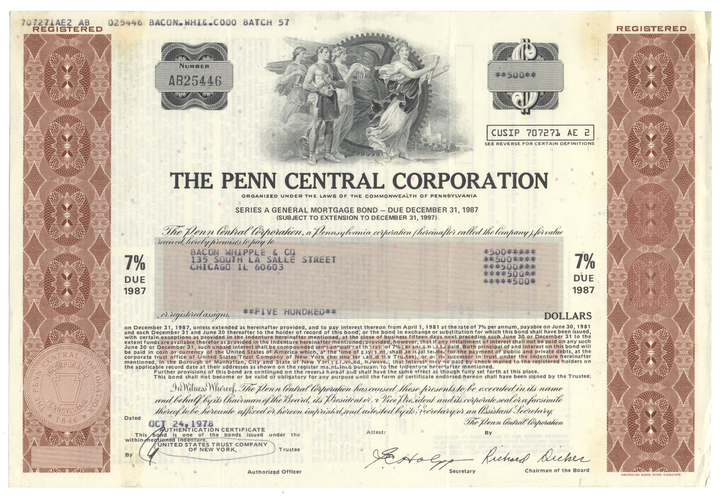 Penn Central Corporation Bond Certificate