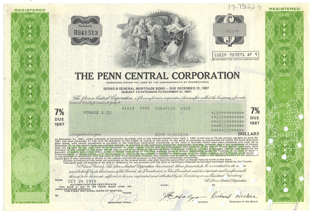 Penn Central Corporation Bond Certificate