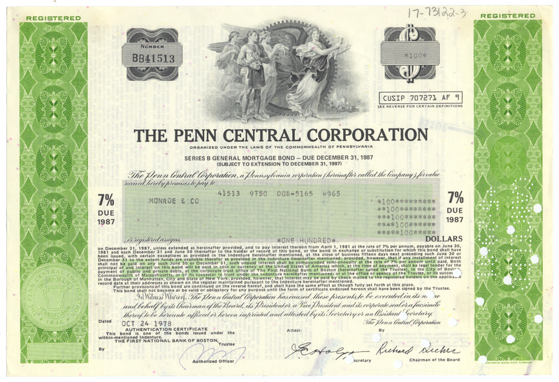 Penn Central Corporation Bond Certificate