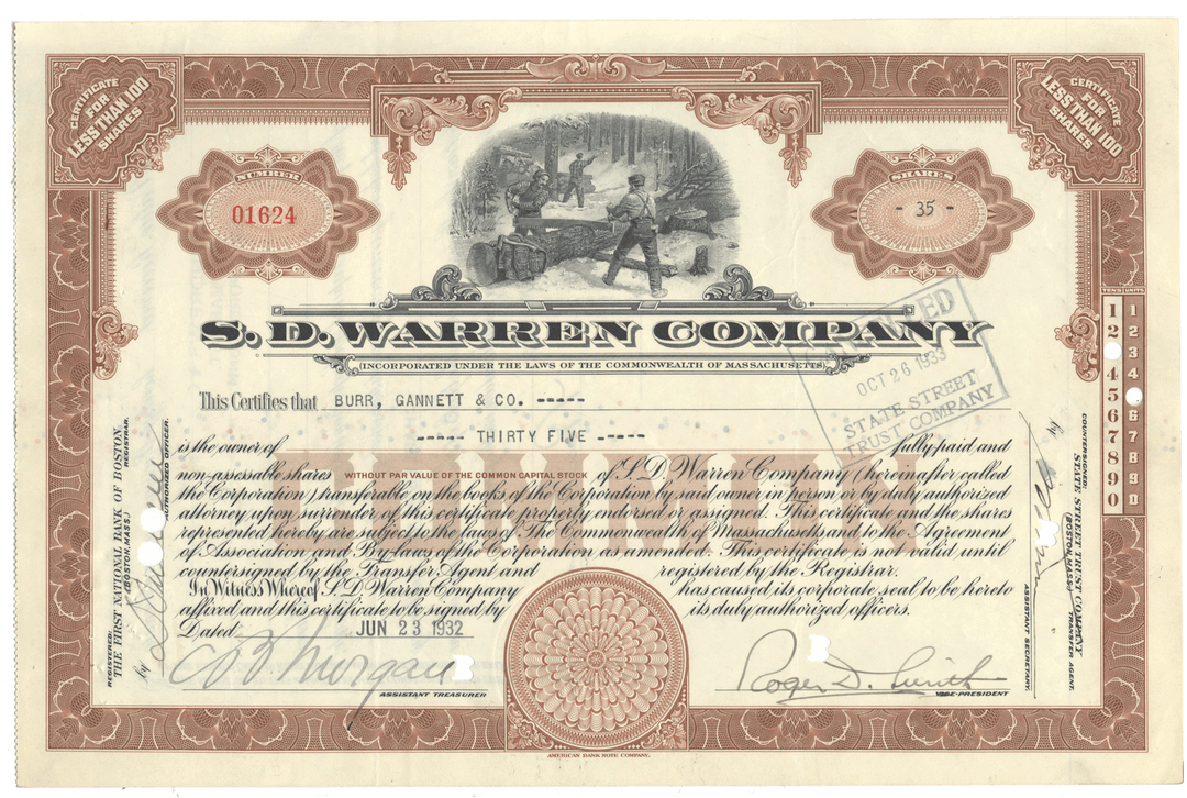 S. D. Warren Company Stock Certificate