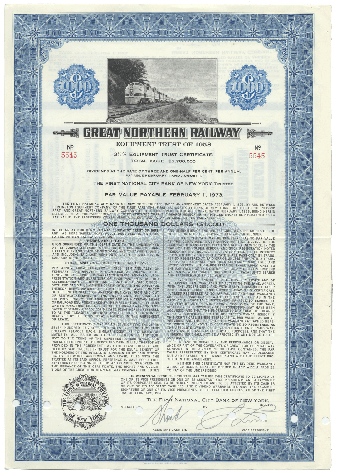 Great Northern Railway Company Bond Certificate