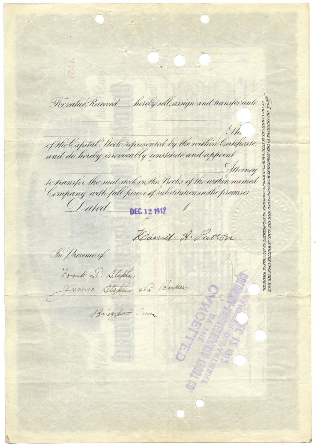 Brooklyn Union Elevated Railroad Stock Certificate